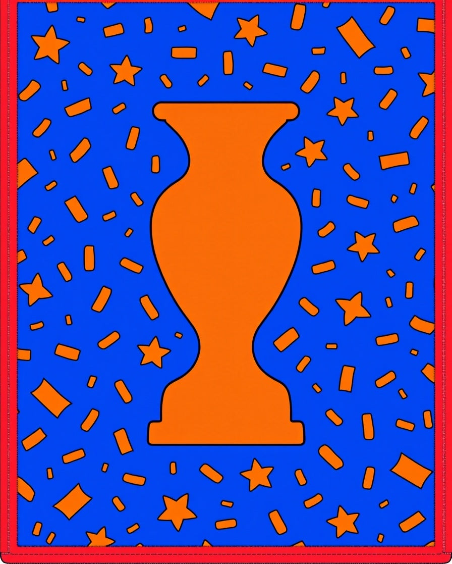 Orange Trophy Stars Blue Confetti Border Rug