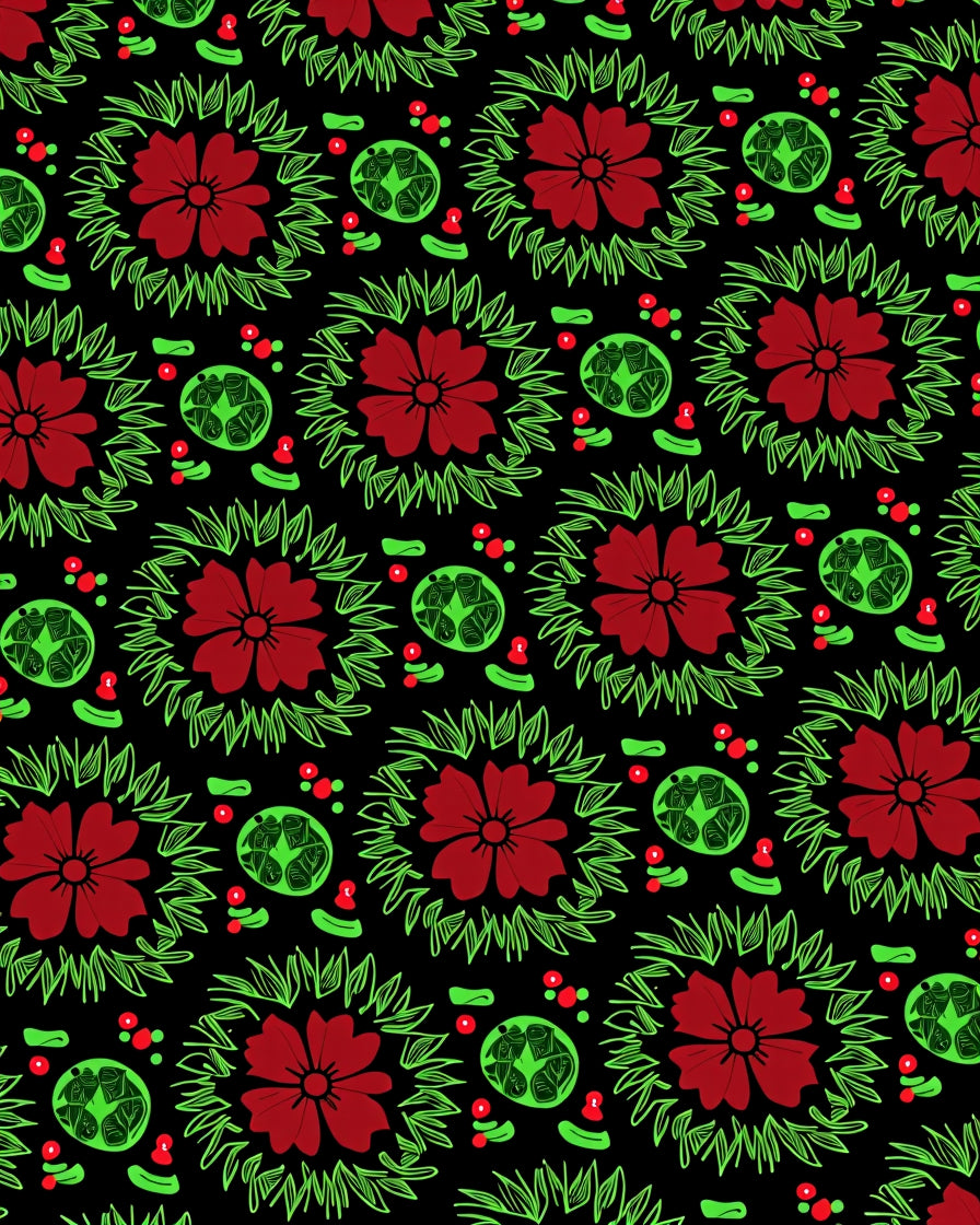 Crimson Red Floral Green Garland Rug
