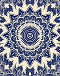 Navy Blue Floral Mandala Radial Rug