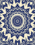 Navy Blue Floral Mandala Radial Rug