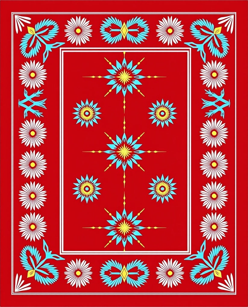 Bold Red Floral Starburst Medallion Rug