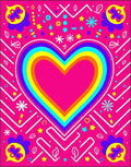 Vibrant Rainbow Heart Geometric Collage Rug