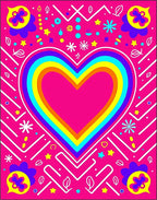 Vibrant Rainbow Heart Geometric Collage Rug