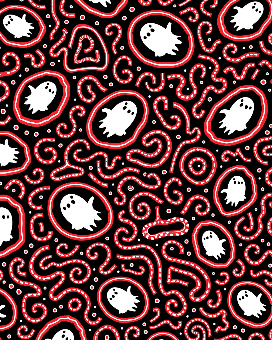 Spooky Ghosts Red Swirls Black Rug