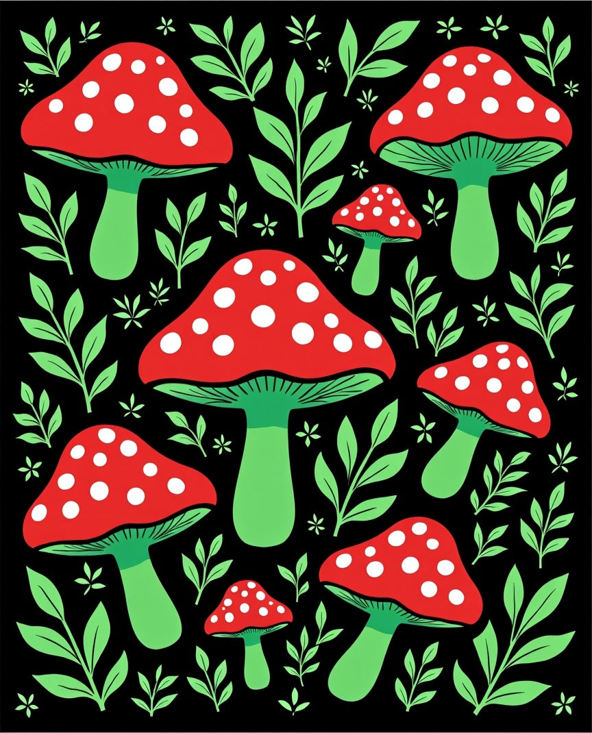 Red White Mushroom Forest Foliage Rug