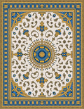 Vintage Blue Gold Sunburst Medallion Rug