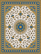 Vintage Blue Gold Sunburst Medallion Rug