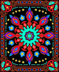 Vibrant Red Blue Floral Medallion Rug