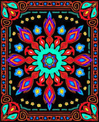 Vibrant Red Blue Floral Medallion Rug