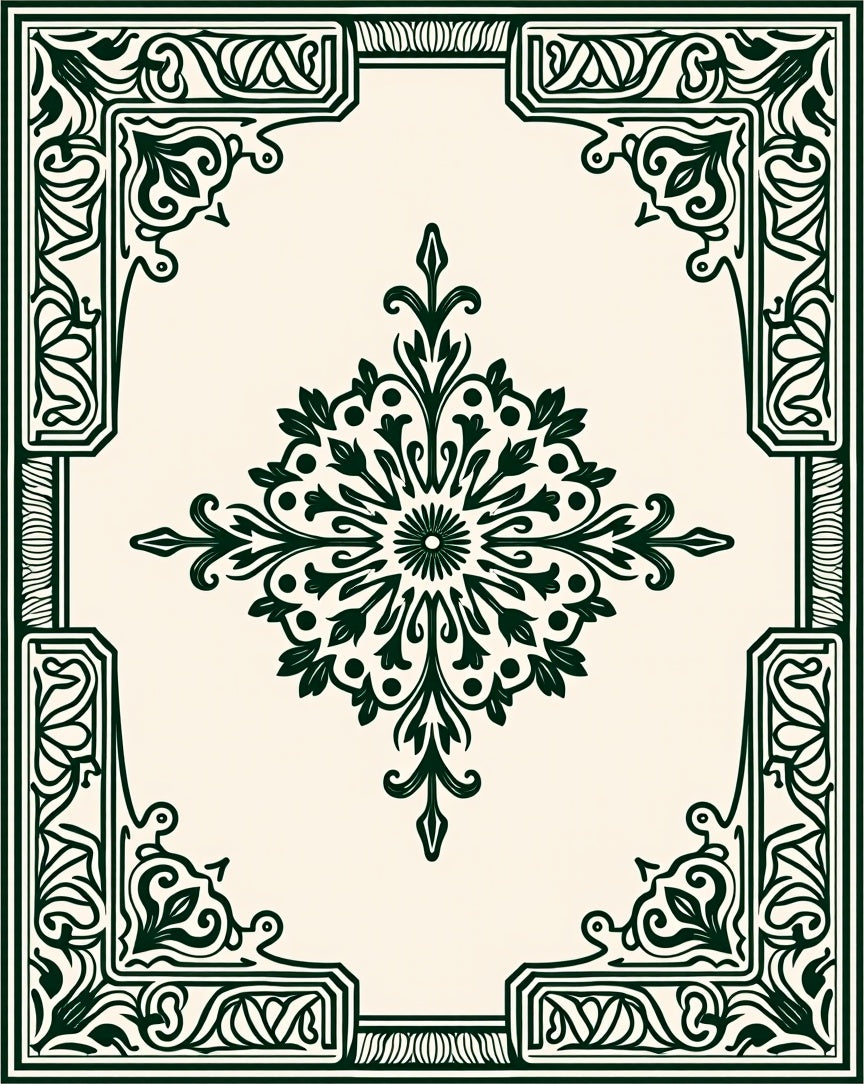 Emerald Green Ornate Filigree Medallion Rug