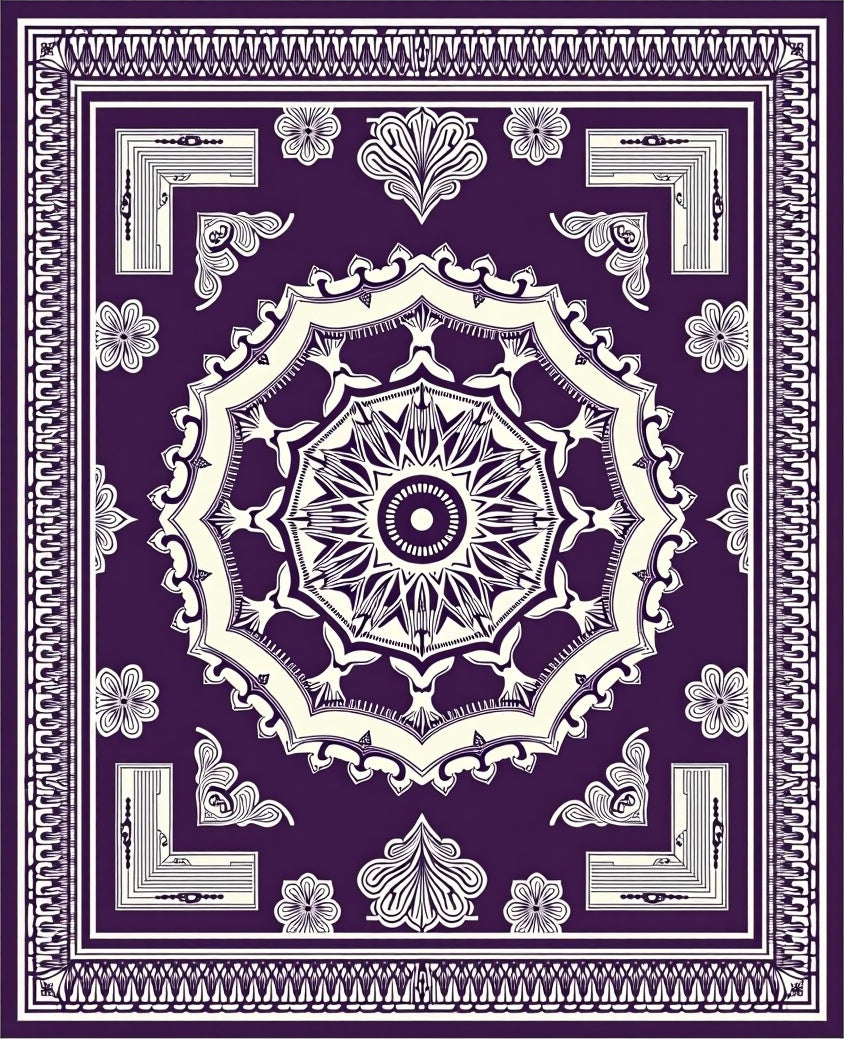 Deep Purple Medallion Floral Border Rug