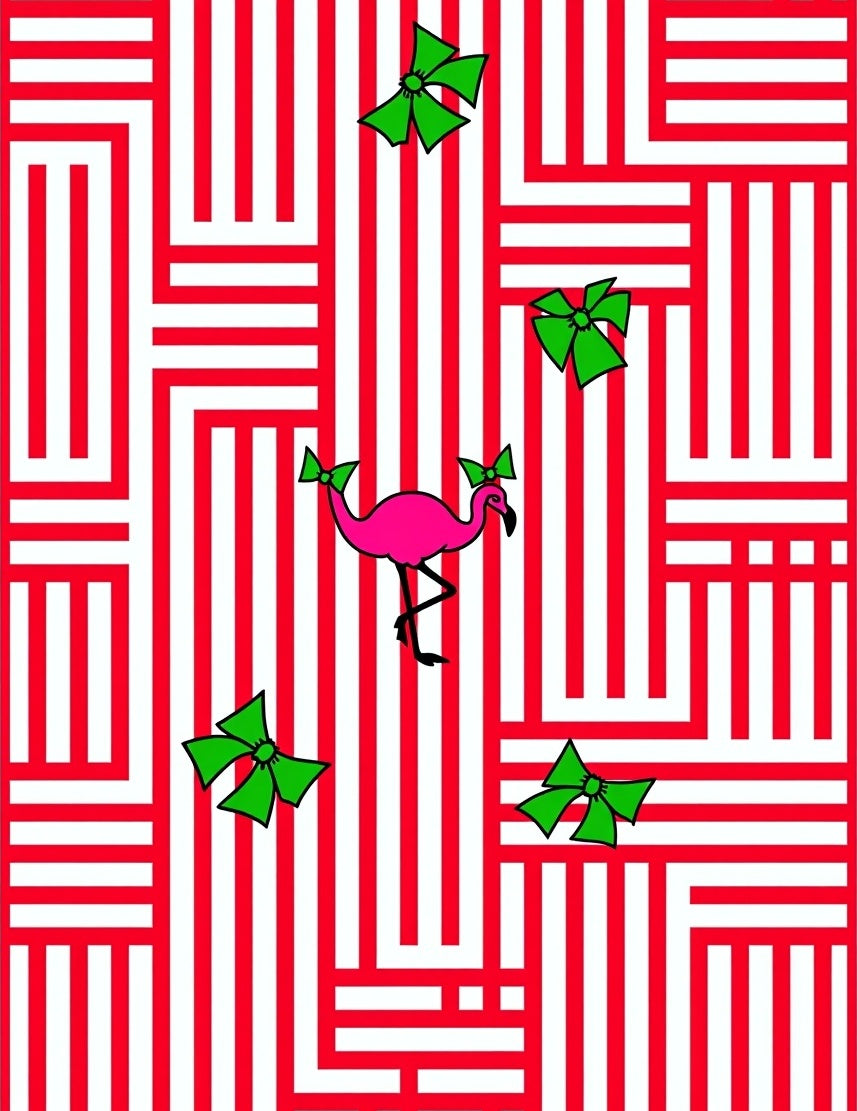 Pink Flamingo Red White Striped Bows Rug