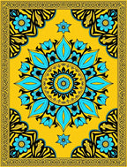 Vibrant Yellow Teal Medallion Floral Rug