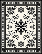Ornate Black Floral Scrollwork Medallion Rug
