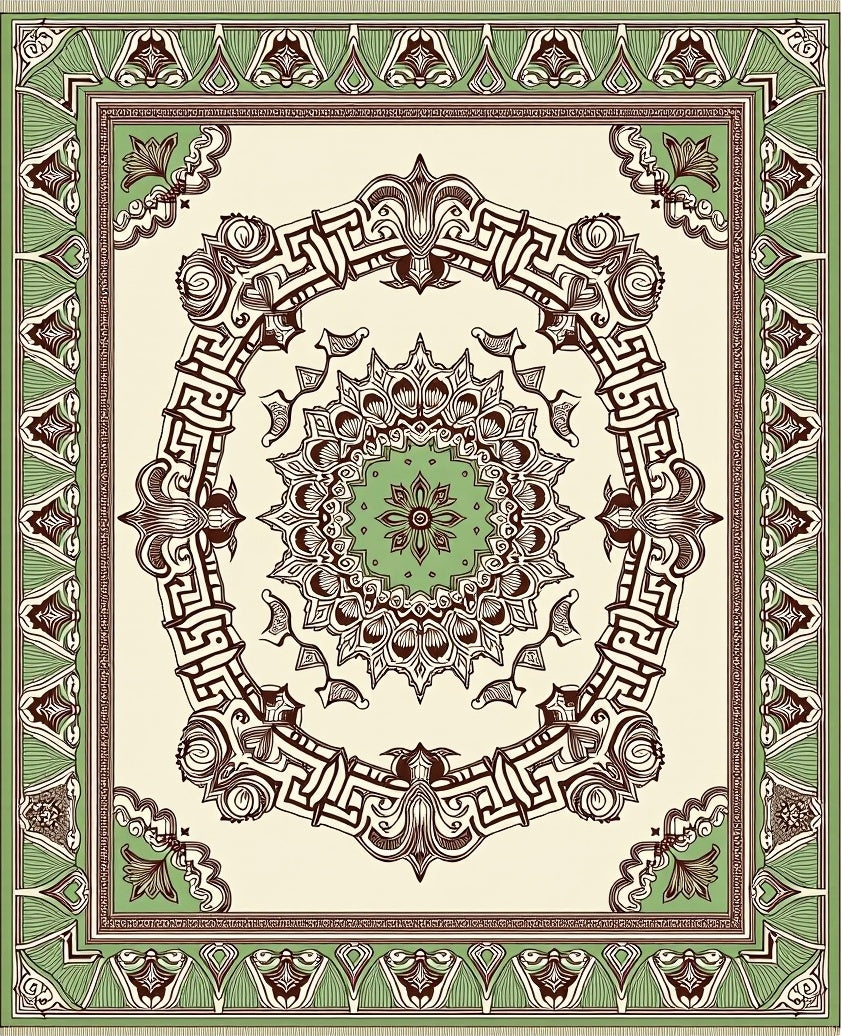 Cream Jade Art Nouveau Medallion Rug