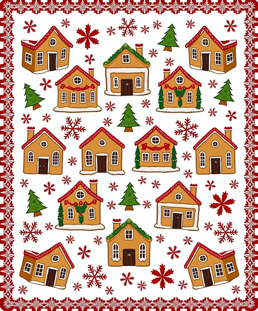 Whimsical Gingerbread Village Winter Snowflakes Rug