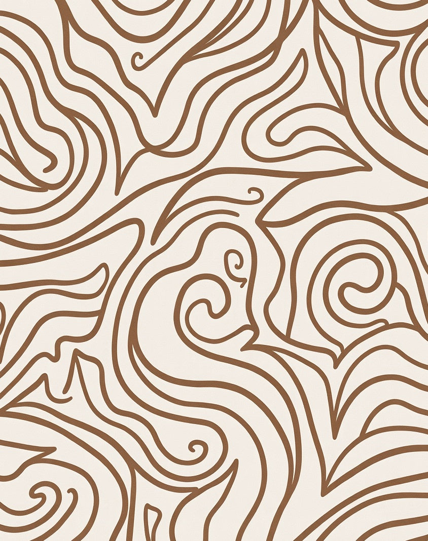 Cream Brown Swirling Abstract Strokes Rug