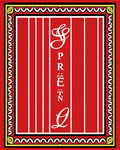 Red Stripe Calligraphy Floral Border Rug