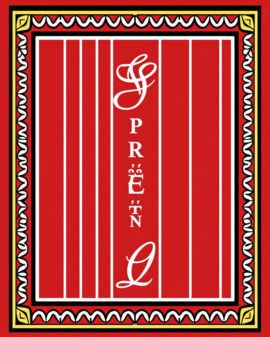 Red Stripe Calligraphy Floral Border Rug