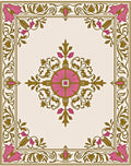 Ornate Pink Floral Gold Scroll Border Rug