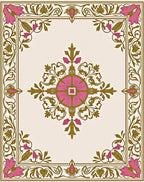 Ornate Pink Floral Gold Scroll Border Rug