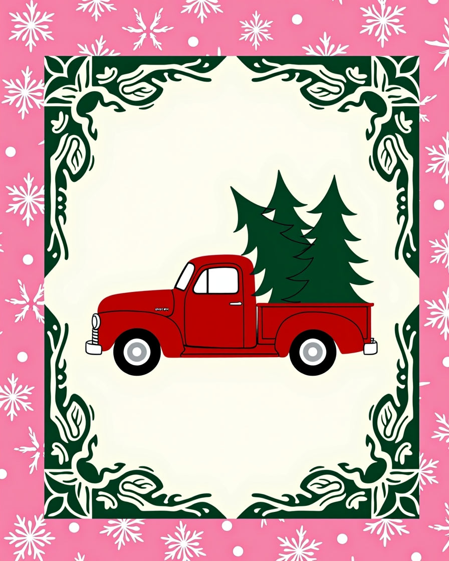 Retro Red Truck Christmas Trees Rug