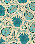 Teal Tropical Leaf Branch Medallion Rug
