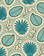 Teal Tropical Leaf Branch Medallion Rug