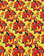 Vibrant Red Abstract Creature Garland Rug