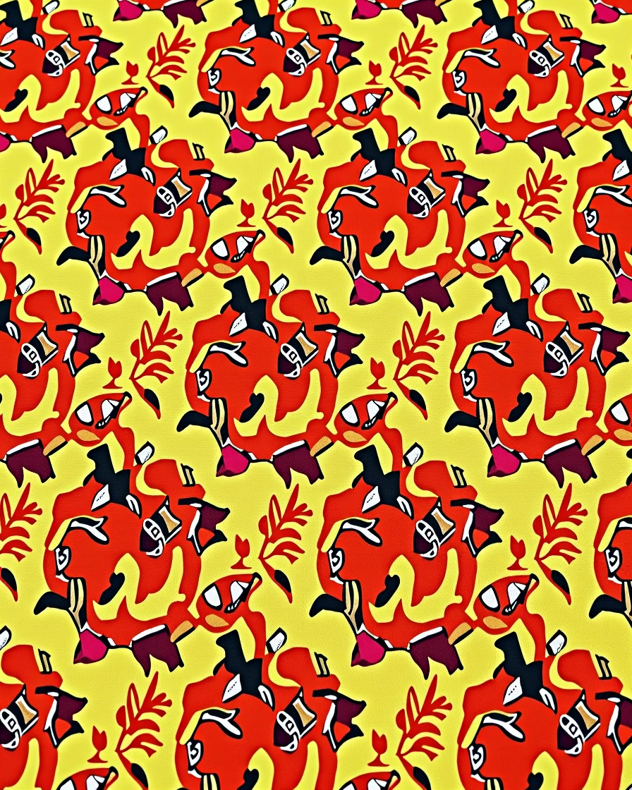 Vibrant Red Abstract Creature Garland Rug
