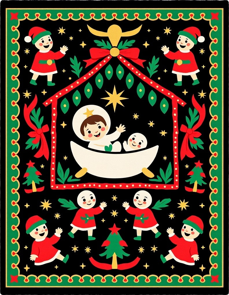 Whimsical Christmas Nativity Scene Rug