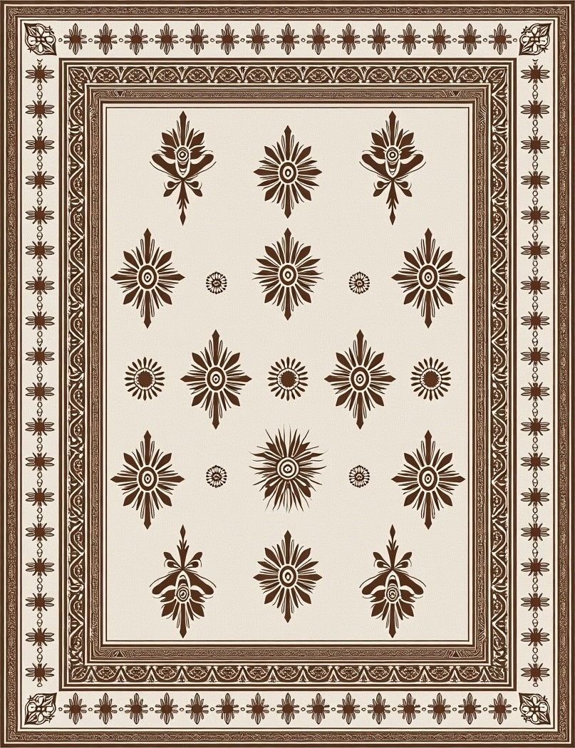 Brown Medallion Frame With Floral Accents Rug