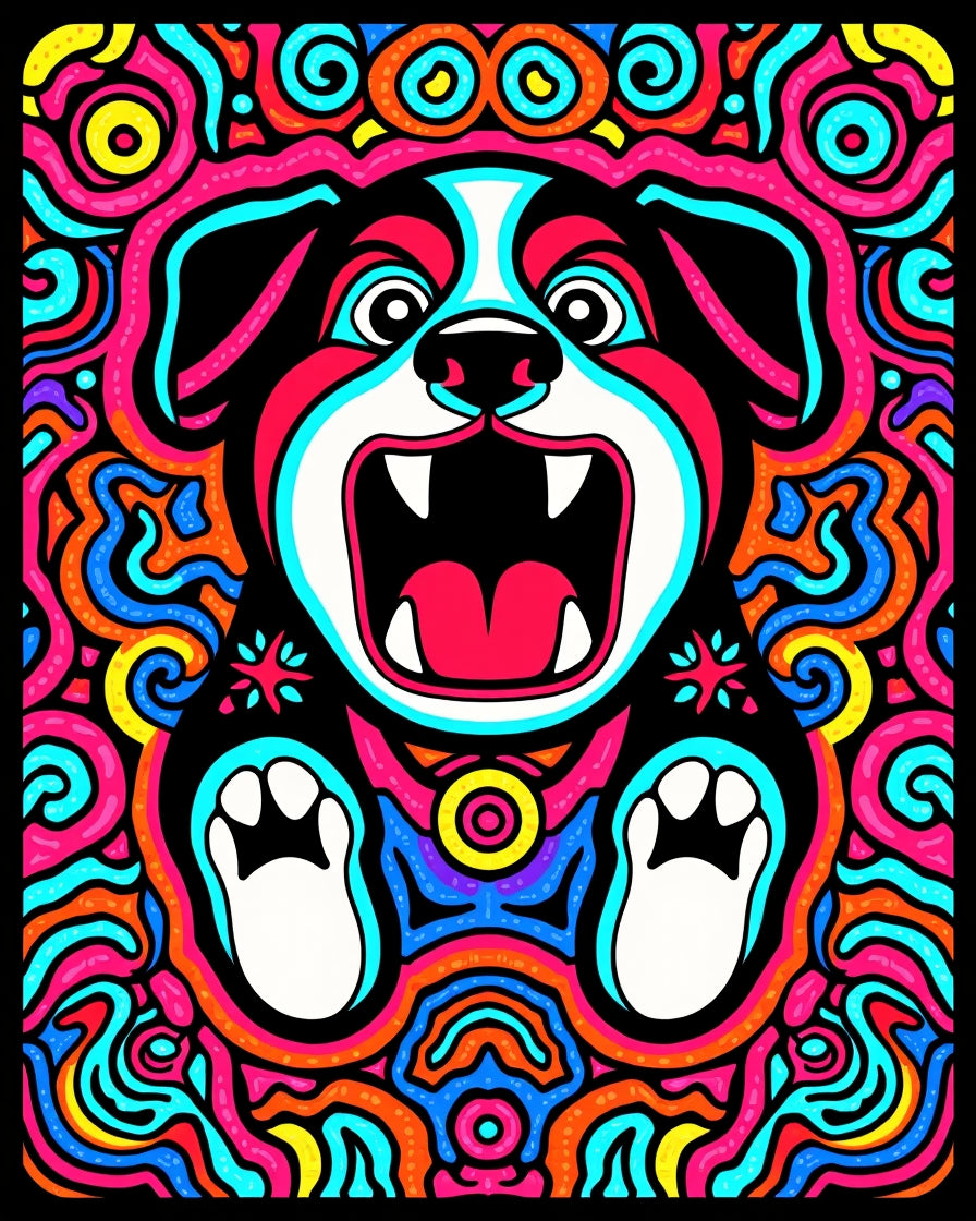 Psychedelic Dog Face Swirls Rug