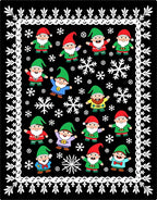 Christmas Gnomes and Snowflakes on Black Rug