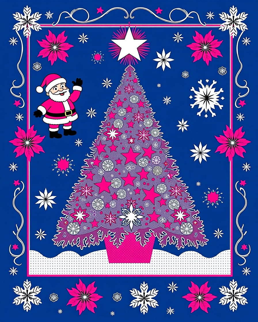 Fun Santa Pink Christmas Tree Rug