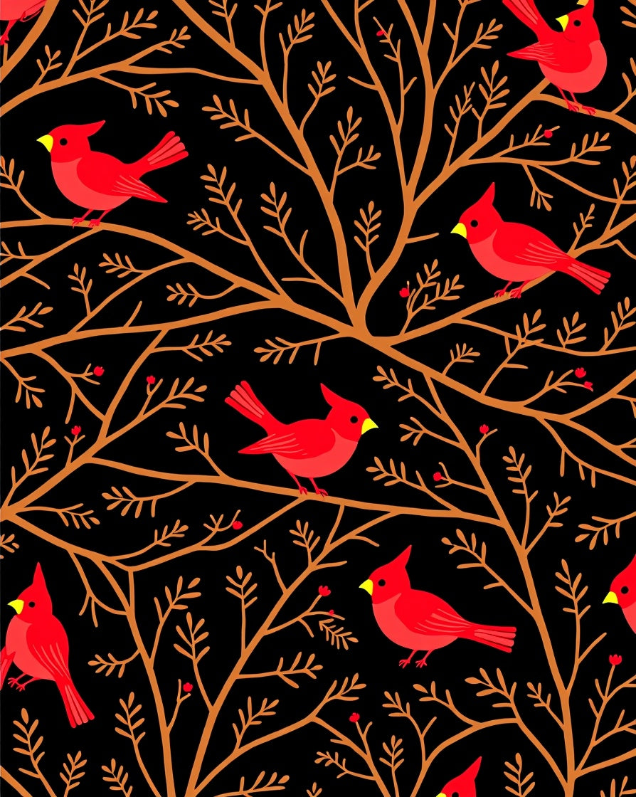 Vibrant Red Cardinals Nature Scene Rug
