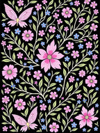Pink Butterfly Floral Swirl Garden Rug