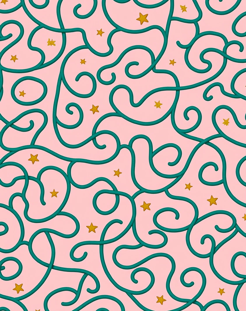 Pink Teal Swirls Stars Rug