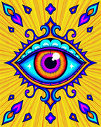 Vibrant Psychedelic Eye Radiating Sunburst Rug