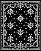 Black White Snowflake Medallion Border Rug