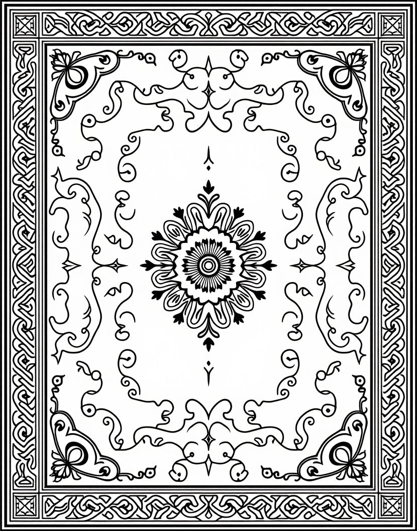 Classic Black and White Floral Medallion Rug
