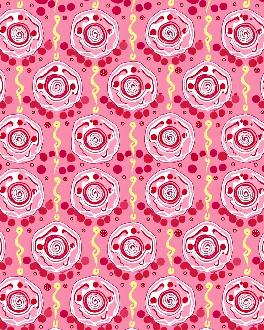Pink Red Swirl Medallion Dots Rug