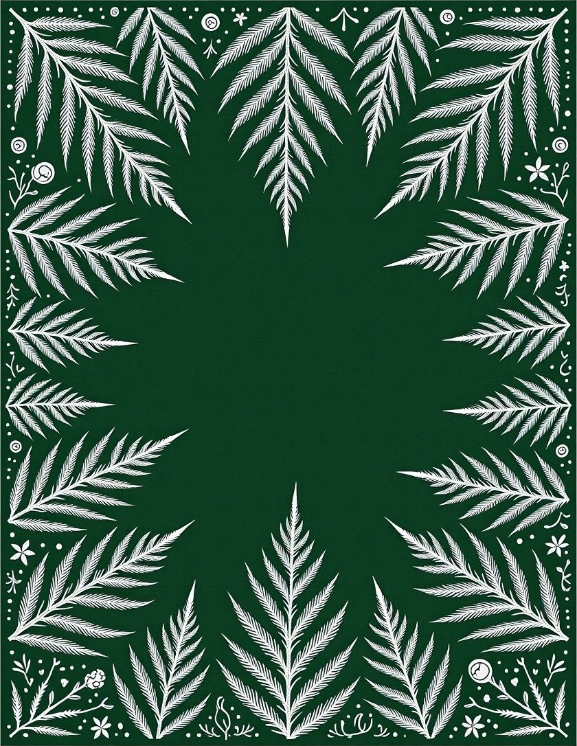Emerald Green Fern Frond Border Rug