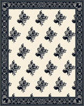 Dark Navy Floral Burlap Border Rug