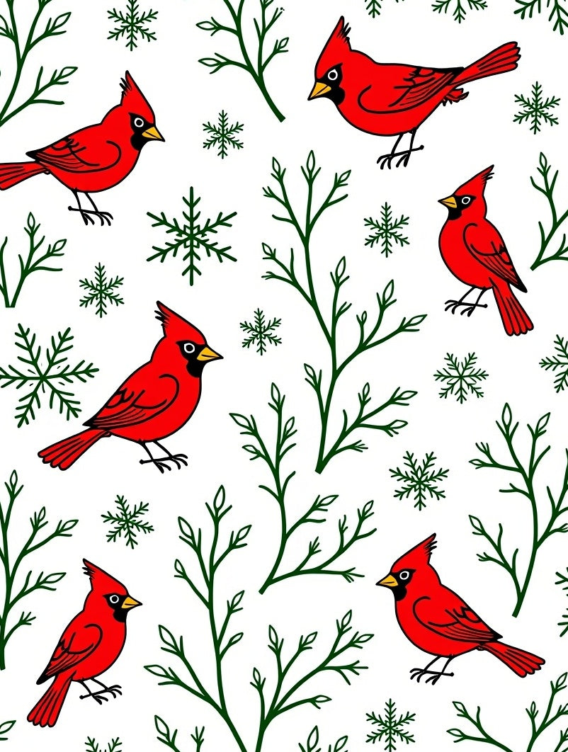 Winter Cardinal Snowflake Branch Illustration Rug