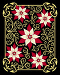 Crimson Floral Swirls Gold Border Rug