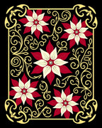 Crimson Floral Swirls Gold Border Rug