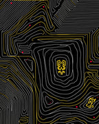 Black White Yellow Topographic Lines Rug