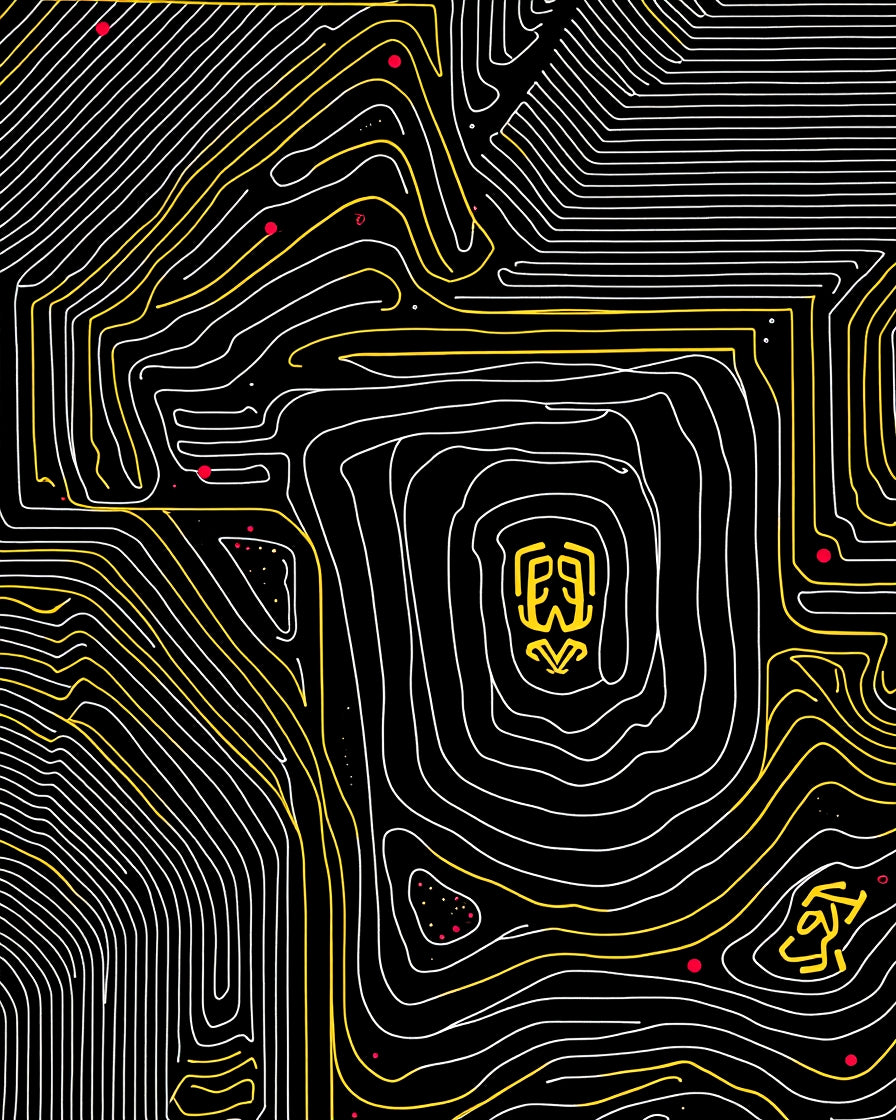 Black White Yellow Topographic Lines Rug