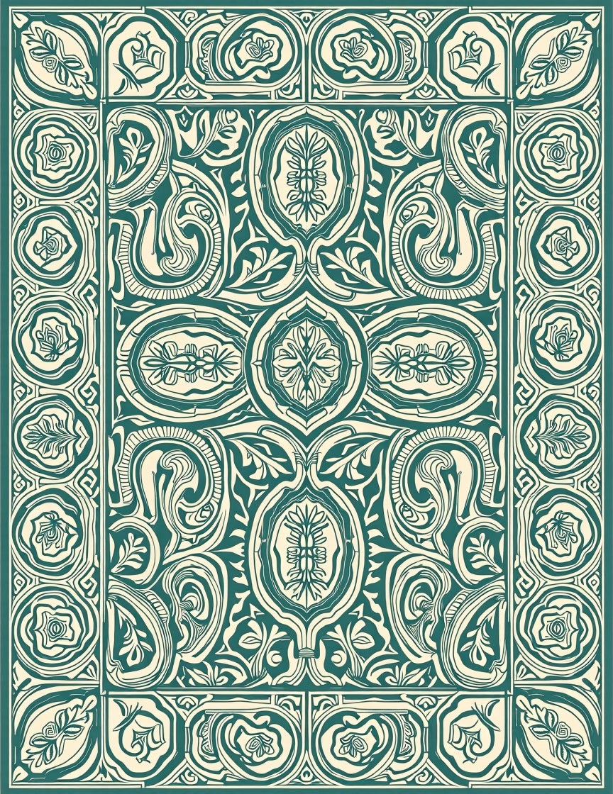 Emerald Cream Arabesque Floral Frame Rug